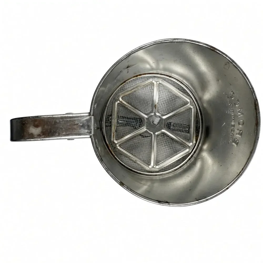 Vintage BROMCO Tin Flour Sifter, Made in USA, Squeeze Handle Kitchen Tool